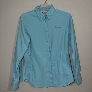 Columbia Shirt Women Small Blue Button Up Fish Angler Vented Long Sleeve PFG